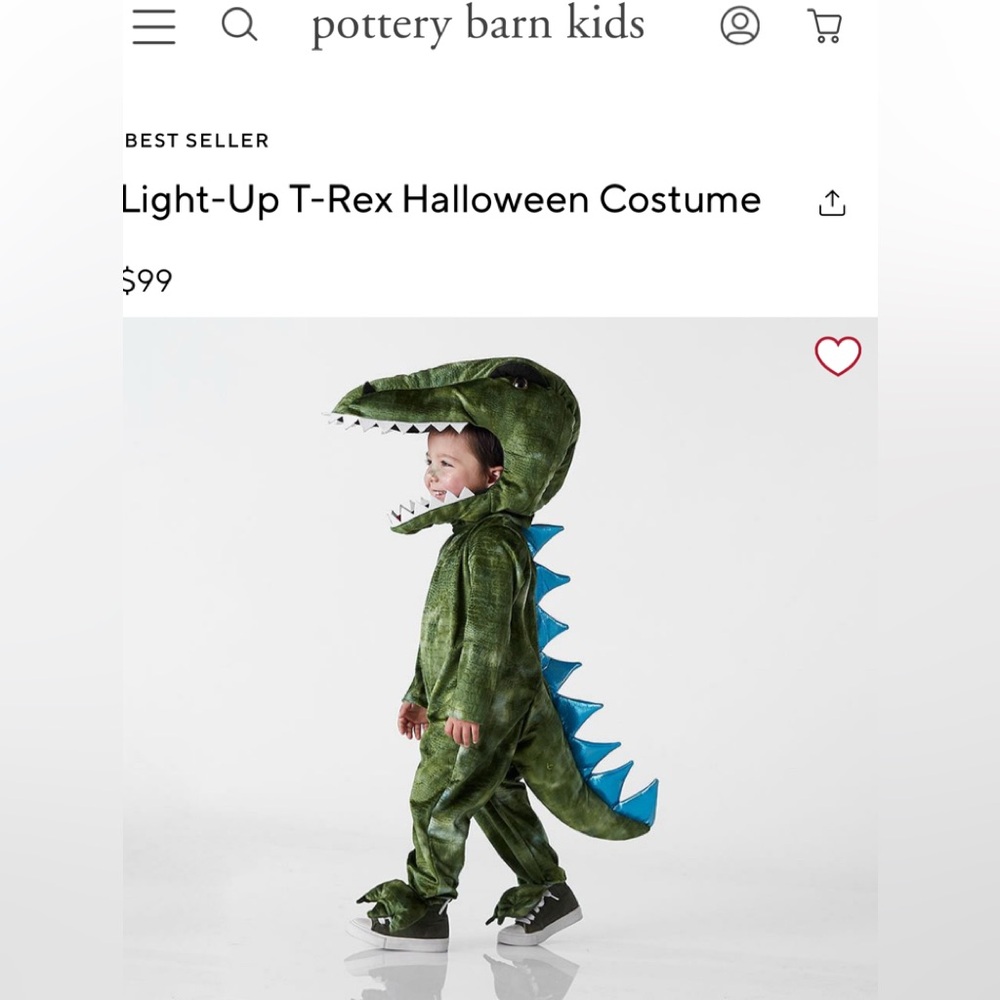 Pottery Barn Kids Light-Up Green Dinosaur Costume